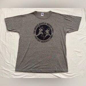 Vintage Mickey Mantle and Whitey Ford Fantasy Baseball Camp Gray T-Shirt.